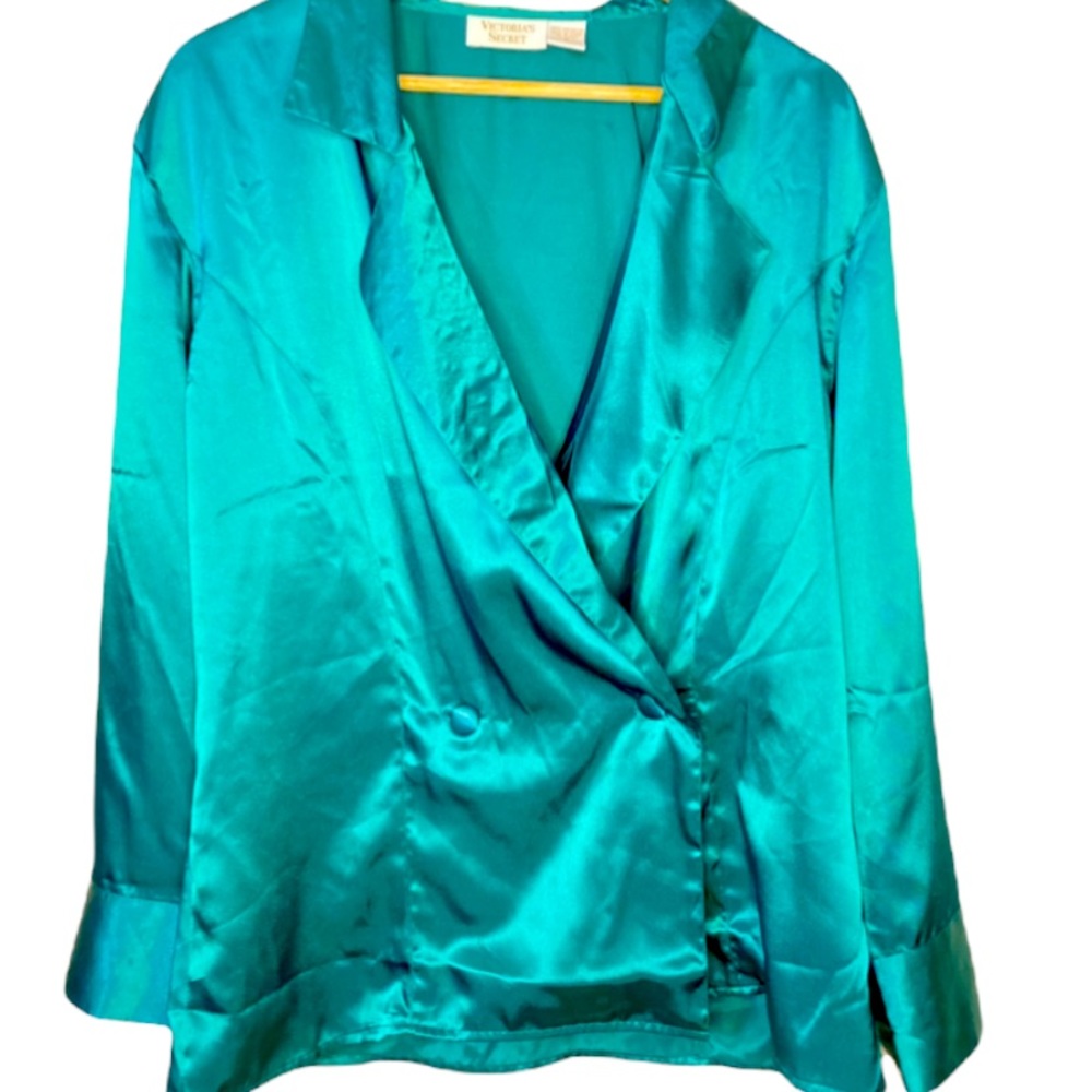 Silky Emerald green Victoria secret buttoned blazer - Picture 1 of 3